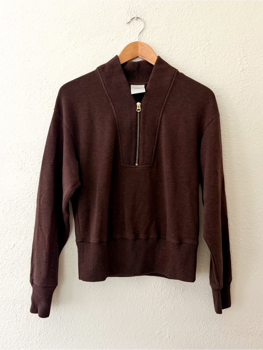Varley Double Soft Sally Half-Zip Pullover Sweatshirt in Coffee Bean Marl - Picture 2 of 10
